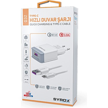 Syrox Q32 TYPE-C Duvar Tipi Hızlı Şarj Aleti