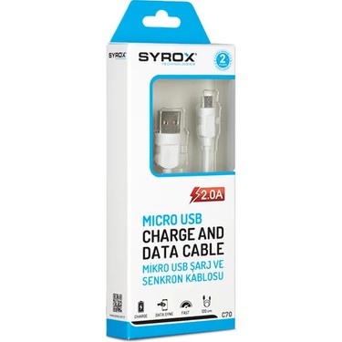 Syrox C70 2.0A Mikro USB Şarj Ve Senkron Kablosu