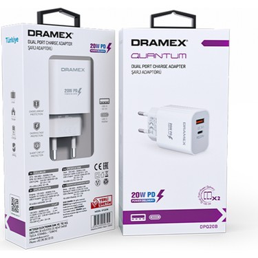 Dramex DPQ20B 20W Çift Portlu Şarj Adaptörü