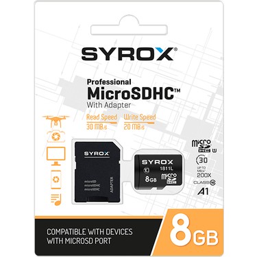 Syrox Professional Microsdxc With Adapter Read Speed 30MB/S Write Speed 20MB/S 8gb